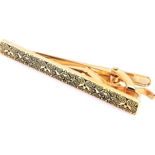 XKZM brand high quality French tie clip Golden Flower engraving necktie clips of old craftsmen wedding Business gift Jewellery