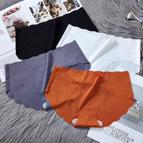 Plus Size Women Seamless Panty Solid Comfort Ice Silk Underwear Sexy Low Waist Briefs Womens Underpants Lingerie