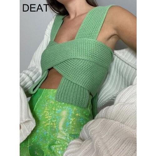 [DEAT] irregular collar solid wool sleeveless bandage top with belt women sexy style mall gothe y2k clothes 2021 summer GX428
