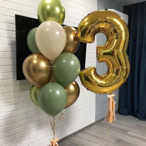 10pcs/set Avocado green Latex Balloons 32inch Gold Number Foil Helium Balloon Set Baby Shower Wedding Birthday Party Decorations