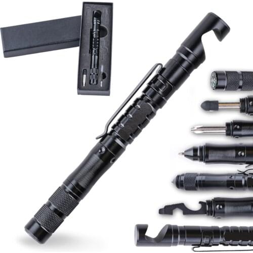 11 In 1 Portable Personal Defence Tactical Pen Touchscreen Pen Glass Breaker Compass Phone Holder Multipurpose Outdoor EDC Tool