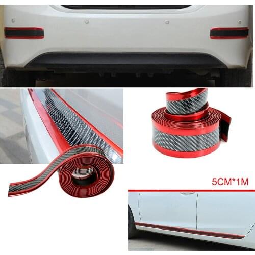 1x 5cm*1m Carbon Fiber Red Car Door Sill Scuff Plate Guard Pedal Protector Strip Fit for most cars trucks SUVs