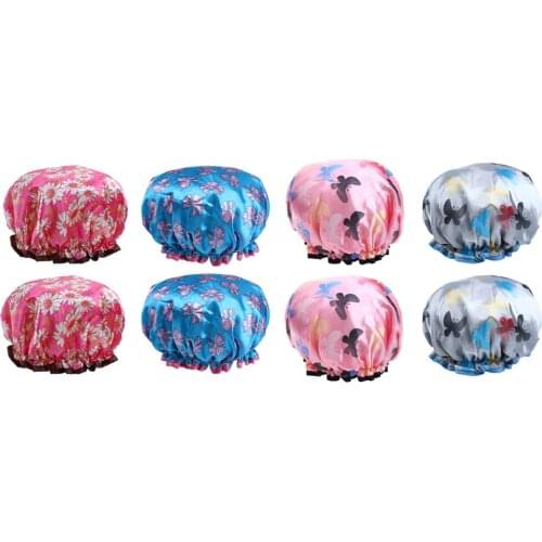 2pcs Elegant Waterproof Reusable Washable Shower Caps Women Long Hair Bath Hats 7 Colors - Multi Colors - Beautiful Printing