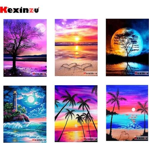 KEXINZU Full 5D Diy Square/Round diamond painting,Moon beach sunset,3d embroidery cross stitch mosaic Childrens handmade puzzle