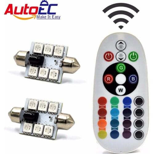 AutoEC 1set x Multicolor C5W Interior 41mm Car Festoon 5050 RGB 6 smd led flash strobe reading light lamp bulbs Remote Control