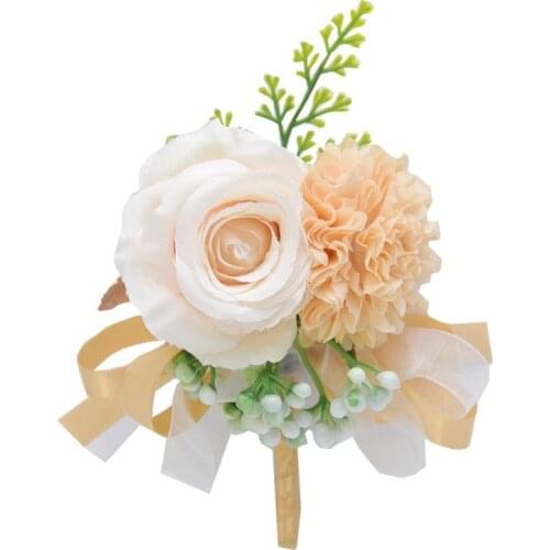 Handmade Bridal Groom Wedding Boutonniere Pin Artificial Rose Sunflower Fake Berries Bowknot Lapel Brooch Party Suit Decoration