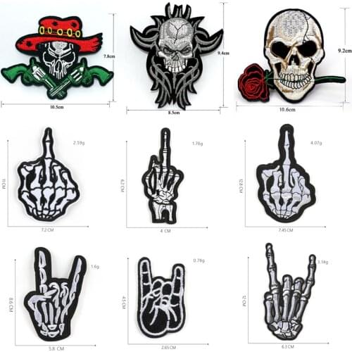 Skull Hand Cartoon Patches Cap Shoe Iron On Embroidered Appliques DIY Apparel Accessories Patch For Clothing Fabric Badges BU500