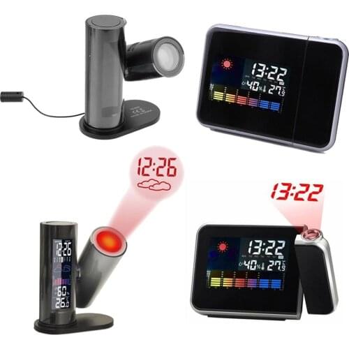 LCD Digital Projection Clock Temperature Humidity Clock Projector Colorful LED Backlight Alarm Clock Weather Calendar Home Decor