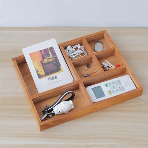 HUNYOO 7 Grid Wood Jewelry Bracelet Ring Remote Control Display Organiser Sundries Box Tray Holder Earrings Storage Case Choose