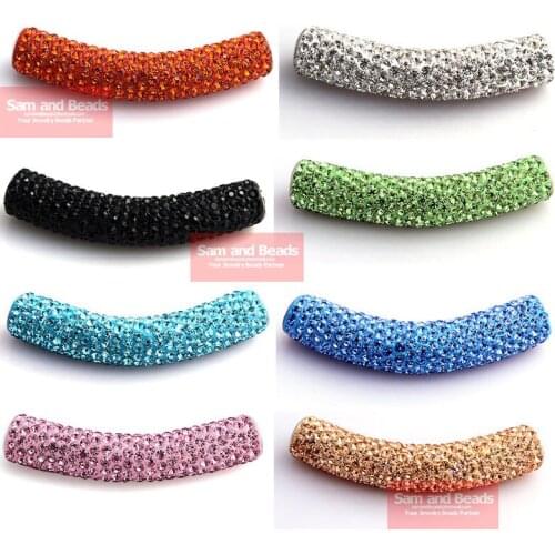 45MM Disco Pave Long Crystal Tube Bending Beads for Bracelet Free Shipping 5Pcs Wholesale 6 Colors ST51