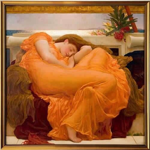 Home decor Retro nostalgic style handmade gold foil framed decorative painting of a sleeping girl