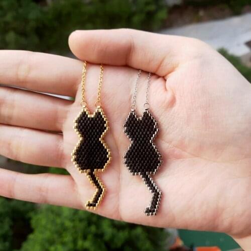 FAIRYWOO Vintage Black Cat Necklace Woman Collier Friendship Choker Miyuki Jewelry Handmade Ethnic Pendant Stainless Steel Chain