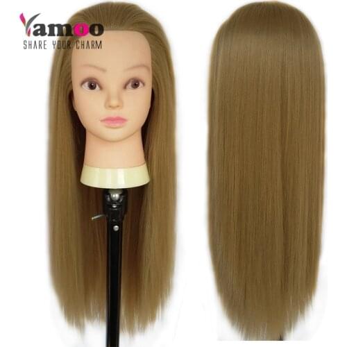 Hair dressing training head 65 cm 100% High Temperature Fiber Female hair styling mannequins Head flaxen color mannequins Head