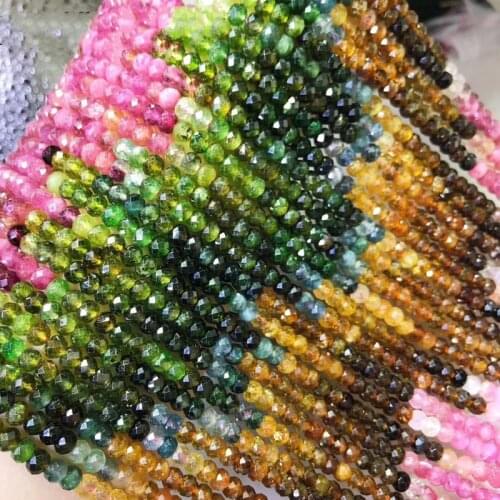 GRADIENT TOURMALINE ROUNDEL faceted 3.5*5mm for DIY jewelry 14inch making loose beads FPPJ wholesale nature gemstone