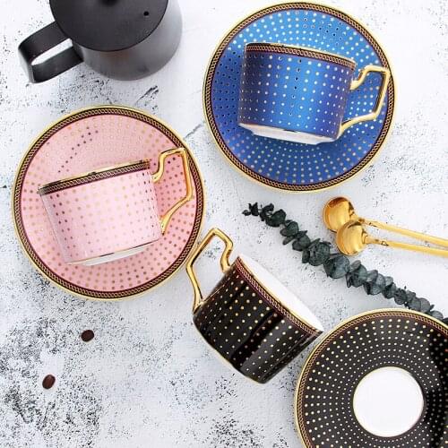 Nordic Style Bone China Coffee Cup Saucer Spoon Set 220ml British Cafe Porcelain Tea Cup Advanced Ceramic Teacup