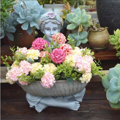 Creative Cute Girl Cement Vase Flower Trays Retro Yard Planter Garden Pot Decoration Balcony Home Yard Furnishing Crafts Decor