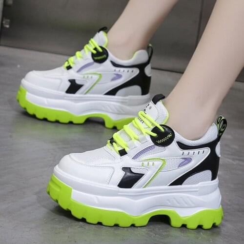 Women Platform Sneakers New 2021 Autumn Ladies Vulcanized Shoes Breathable Mesh Casual Shoes Chunky Sneaker Woman Wedge 8 cm