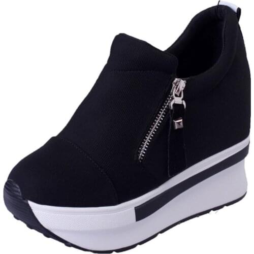 Women Vulcanized Shoes Casual Zip Wedge Platform Elastic Band Spring Summer Increasing Shoes Ladies Sneakers Female Ankle Boots