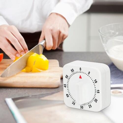 60 Minutes Kitchen Timer White Square Countdown Alarm Reminder Practical Mechanical Timer Cooking Tools