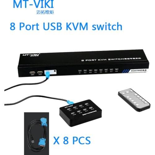 MT-Viki 8 Port Smart kvm switch Manual Press Button VGA USB Wired Remote Extension Switcher 1U with Original Cable 801UK-C