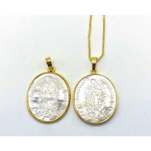 Fashion Pendant Catholic Jewelry Shell Guadalupe Virgin Mary Gold Necklaces