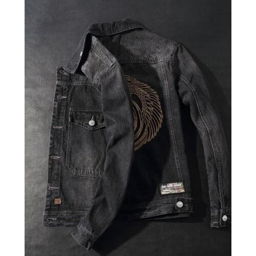 Europe and The United States fashion casual men denim jacket personality retro embroidery slim mens jacket fashion mens jacket