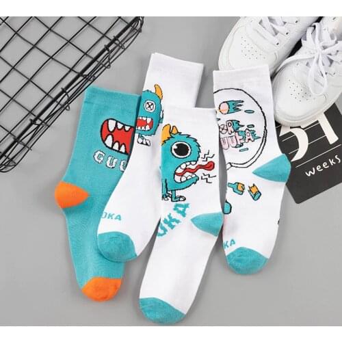 Socks Men Cotton Cartoon Pattern Hip Hop Style Breathable Mid Tube Happy Socks Skateboard Sock Soft Long Sock for Men Calcetines