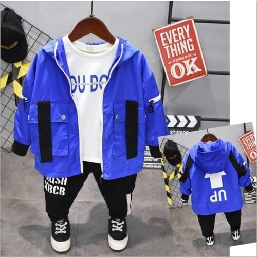 Baby Boys Cotton Clothes Suits Spring Autumn Toddler Sets Children Blue coat + T-shirt +pants 3Pcs/Sets kids Tracksuits 2-6years