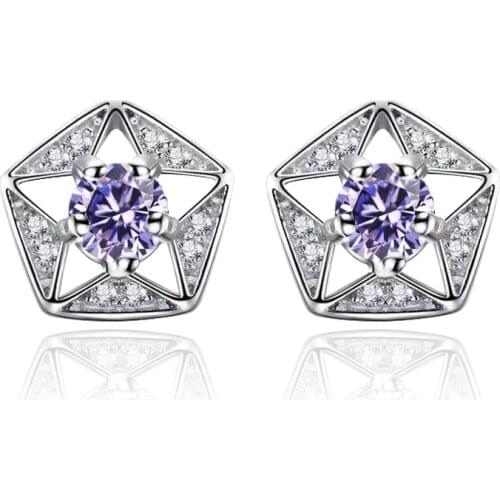 Wholesale 925 Sterling Silver Fashion Hollow Star Design Shiny Crystal Stud Earrings For Women Wholesale Jewelry Birthday Gift