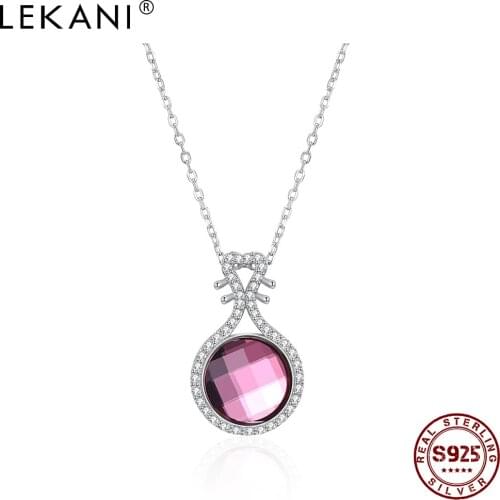 LEKANI 925 Sterling Silver Pendant Necklace For Women Austria Pink Crystal Pipa Shape Fashion Party Fine Jewelry Trend 2021