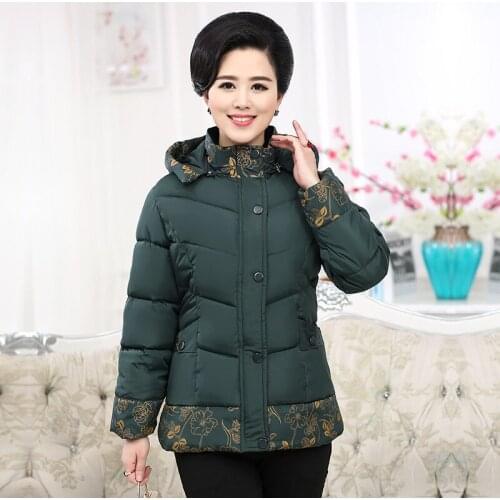 Womens winter coat middle-aged and elderly fashion mothers down jacket with thick cotton jacket pattern slim zipper