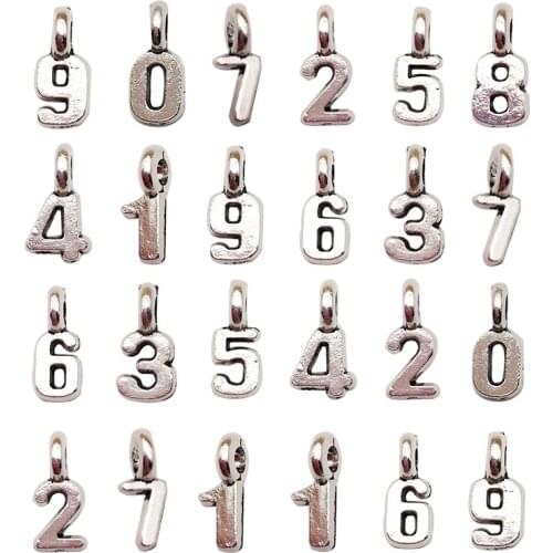 20Pcs Zero to Nine Number Charms Pendants DIY Jewelry Making Alloy Findings Accessory For Necklaces Earrings