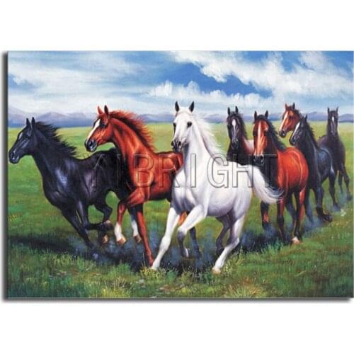 Full Square Diamond painting grassland Full Round Diamond embroidery Cross stitch seven horses DIY 3D Diamond mosaic Animals