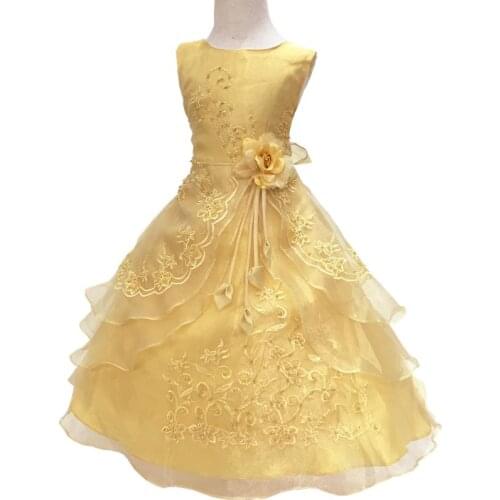 Girl Party Dress with Hoop Kid Embroidered Formal Bridesmaid Wedding Graduation Gown Christmas Princess Formal Girls Dresses