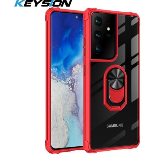 KEYSION Shockproof Case For Samsung S21 Ultra S21+ Plus S20 FE Note 20 Ultra 10 Transparent Ring Phone Cover for Galaxy M31S M51