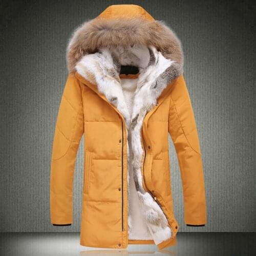 Winter Unisex Down Jackets Detachable Fur Collar Hooded Coat Warm Outwear Real Rabbit Raccoon Hood Women Men Thick Coats