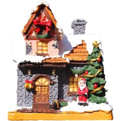 Christmas Snow Glowing House Resin Desktop Ornaments with Lanterns Creative Christmas Model Decor for Home Indoor Desk