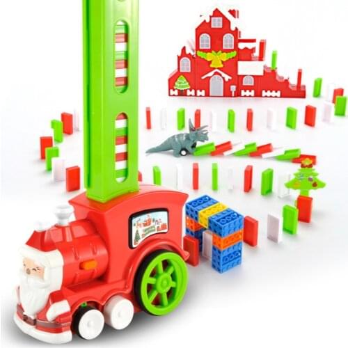 Christmas Domino DIY Small Train Automatic Licensing Standee Electric Pulling Domino Switch Building Blocks Child Educational