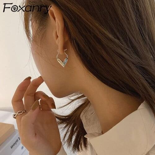 Foxanry Prevent Allergy 925 Sterling Silver Hoop Earrings New Trendy Elegant Sweet LOVE Heart Party Jewelry Ear Buckle Wholesale