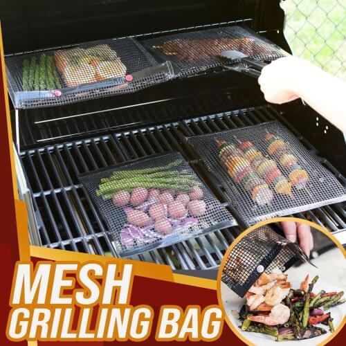 BBQ Grill Mesh Bag Reusable Mesh Grilling Bag Nonstick Grill Mat Oven Smoker Baking Grilling Mat BBQ Grill Accessories Dropship
