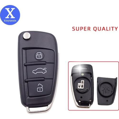 Xinyuexin Flip Folding Remote Car Key Case Shell for Audi A2 A3 A4 A6 A8 Q7 Audi TT Uncut Blade Fob Case Replacement 3 Buttons