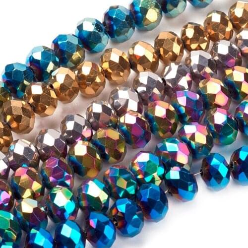 Mixed Color Faceted Abacus Electroplate Glass Bead Strands for Jewelry Making DIY, 8x6~7mm, Hole: 1mm; about 72pcs/strand, 18.1"