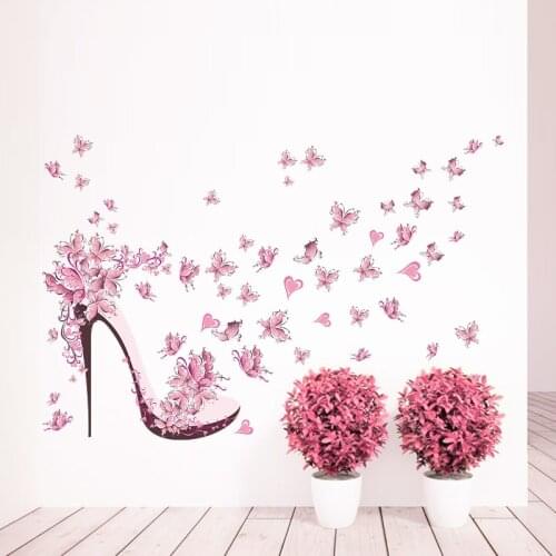High-heeled Shoes Flying Butterfly Branch Wall Sticker Home Decor Wall Mural DIY Kids Girls bedroom Decoration Wallpaper