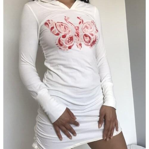 Y2K Vintage Embroidery Hoddies Dress Weomen Autumn Spring Long Sleeve Slim Fit Mini Dress E-girl Gothic Harajuku Streetwear