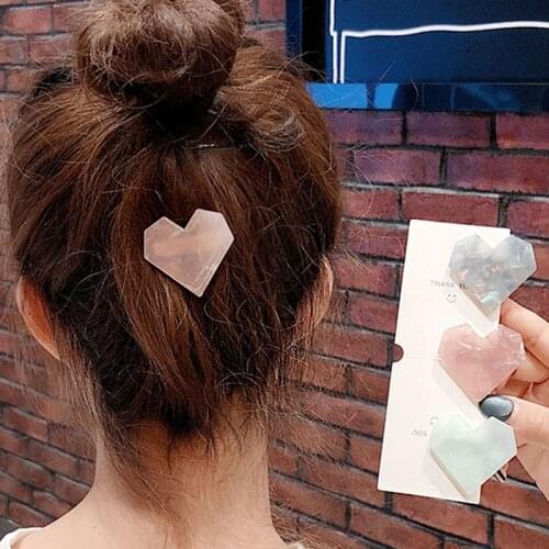 New Women Girls Cute Colorful Acetate Heart Hair Clips Sweet Hair Ornament Hairpins Barrettes Headband Fashion Hair Accessories
