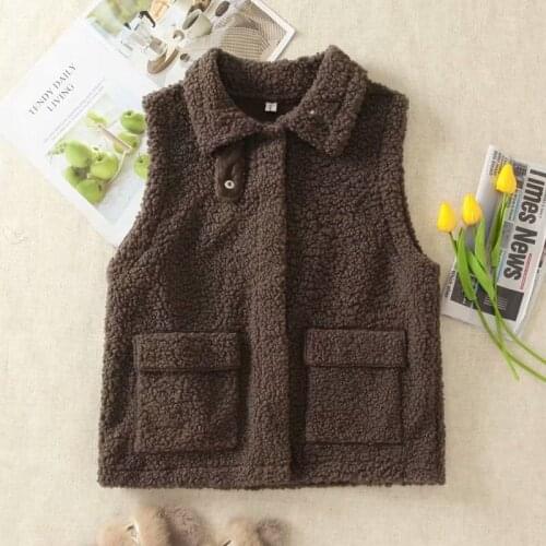 Womens vest winter 2021 turn-down collar pocket lambswool Sleeveless jacket women oversize vest plus size solid color Waistcoat