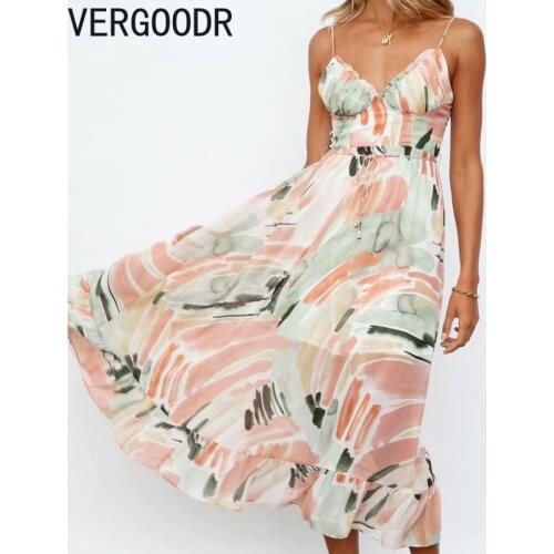 Print Sexy Strapless Dress Women Summer Ruffled V-Neck Sling Dresses Holiday High Waist Backless Elegant Bohemian Bandage Dress