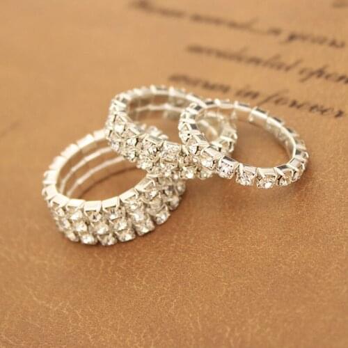 1 Row 2 and 3 Rows Three Kinds Full Shiny Crystal Flexible Adjustable Ring for Women