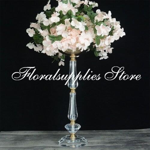 10PCS 47 cm tall wedding decoration supplies crystal acrylic flower stand gold candle holder table centerpieces wholesale