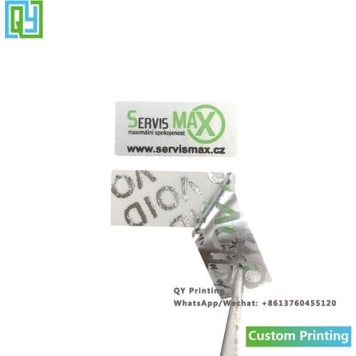 1000pcs 18x8mm Free Shipping Custom Printing Plastic Bag Security Seal Anti-counterfeiting Label Anti-fake Silver Void Stickers
